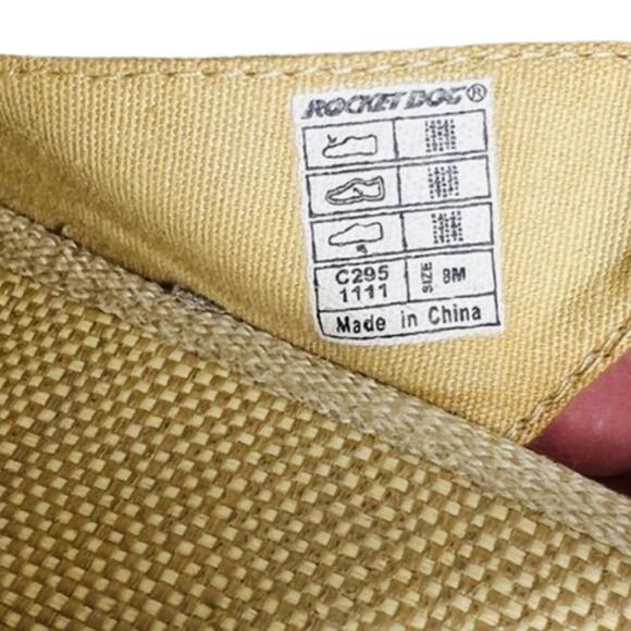 Rocket Dog Tan Canvas Burlap Bow Slingback Peep Toe Espadrilles 3" Heel Size 8 - Picture 6 of 8